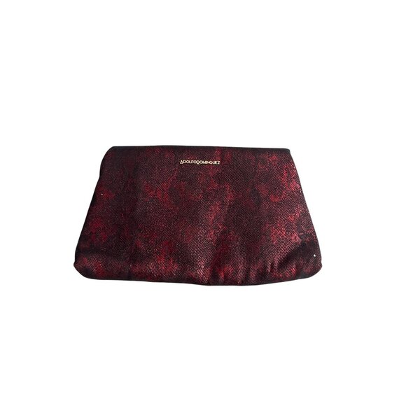 ADOLFO DOMINGUEZ Red Black Snake Print Envelope Clutch Handbag - Picture 8 of 9